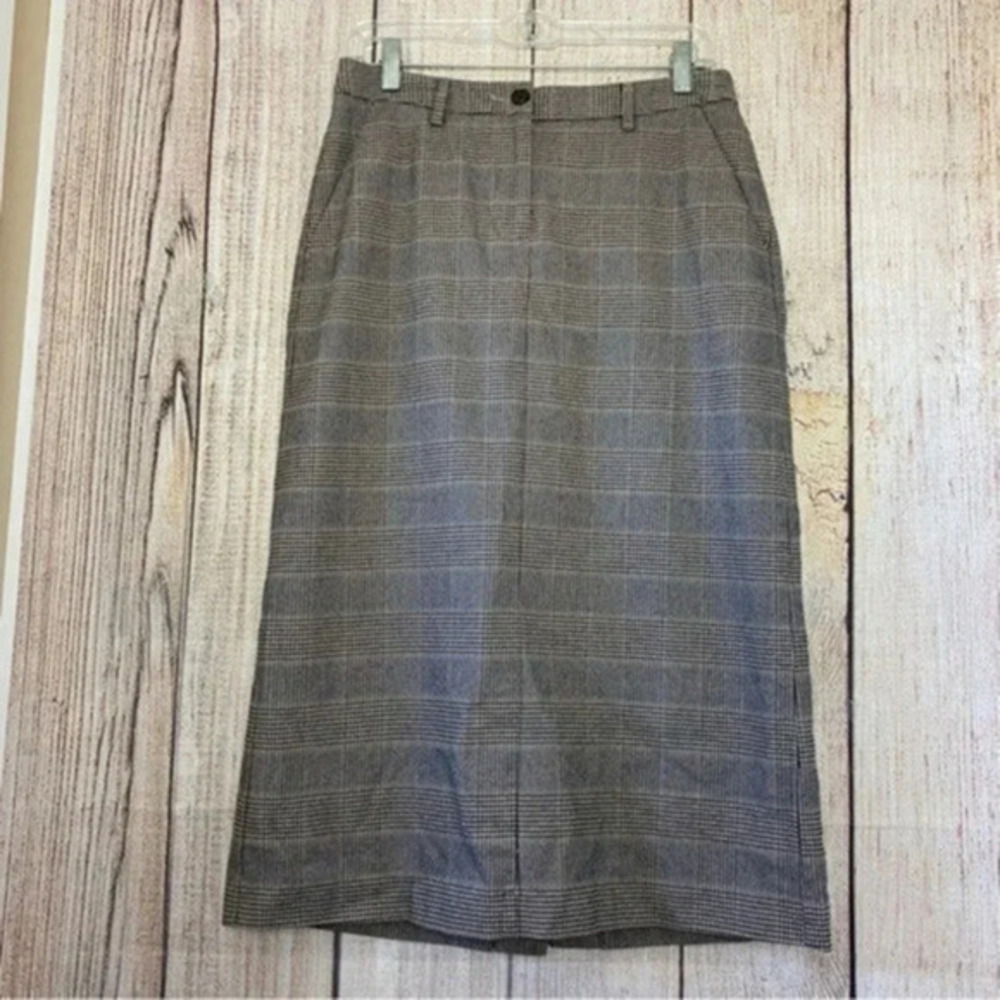 L.L Bean Womens Plaid Houndstooth Midi Skirt Size 6 petite